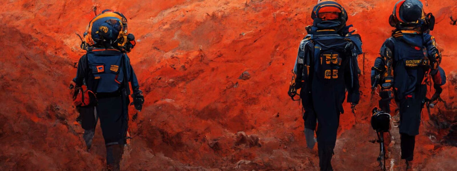 En ai genererad bild på astronauter som går på Mars