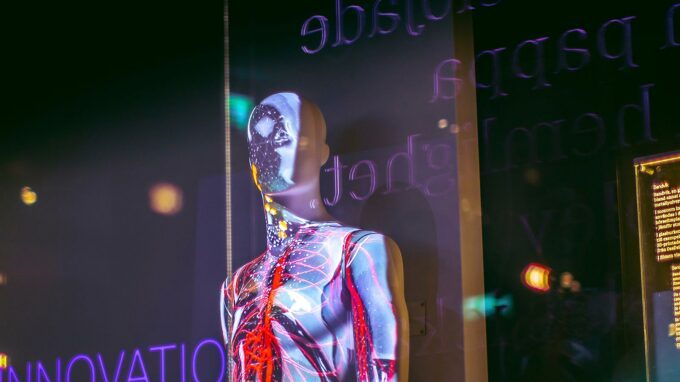 digitalt projeciering av människoskelett som visas på en digital skärm