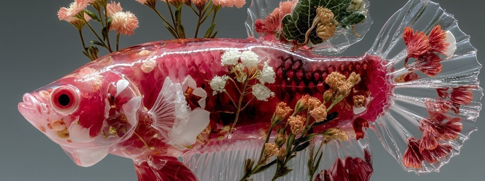 AI-genererad bild på en fisk med blommor.