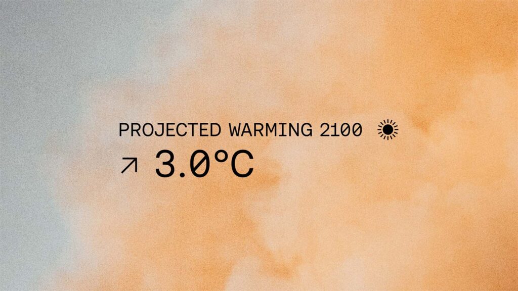 Orange bakgrund med texten projected warming 2100